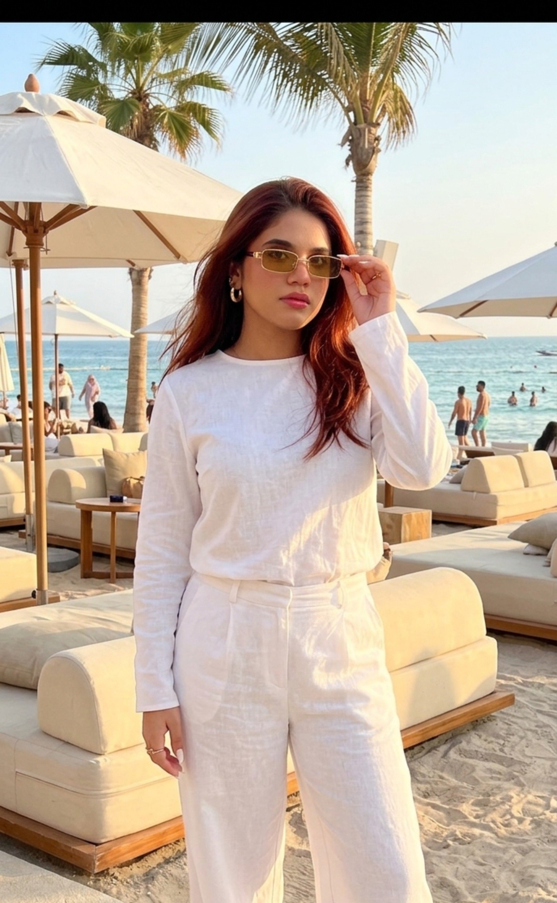 Girl In White Linen Summer Set Selfie
