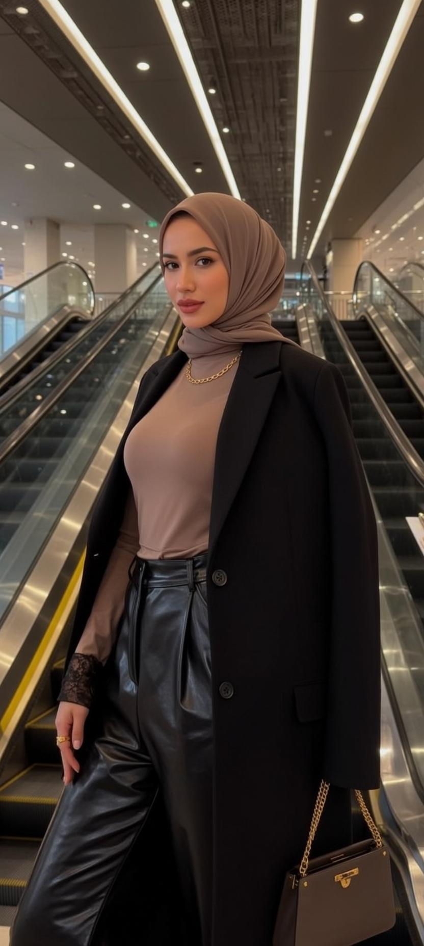 Explore Stands Shopping Mall Escalators Her Body