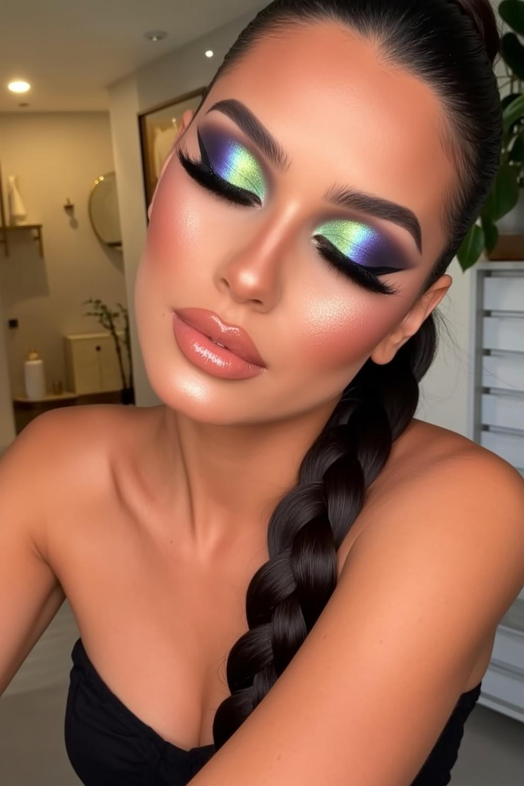 Makeup Young Her Eyes Closed Tilted Head