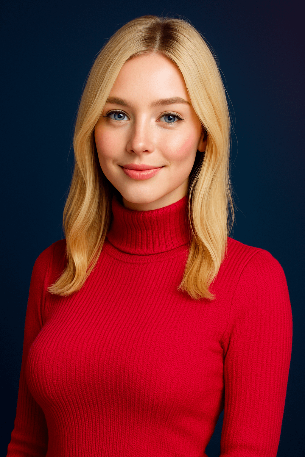 Red Turtleneck Studio Portrait Soft Lighting