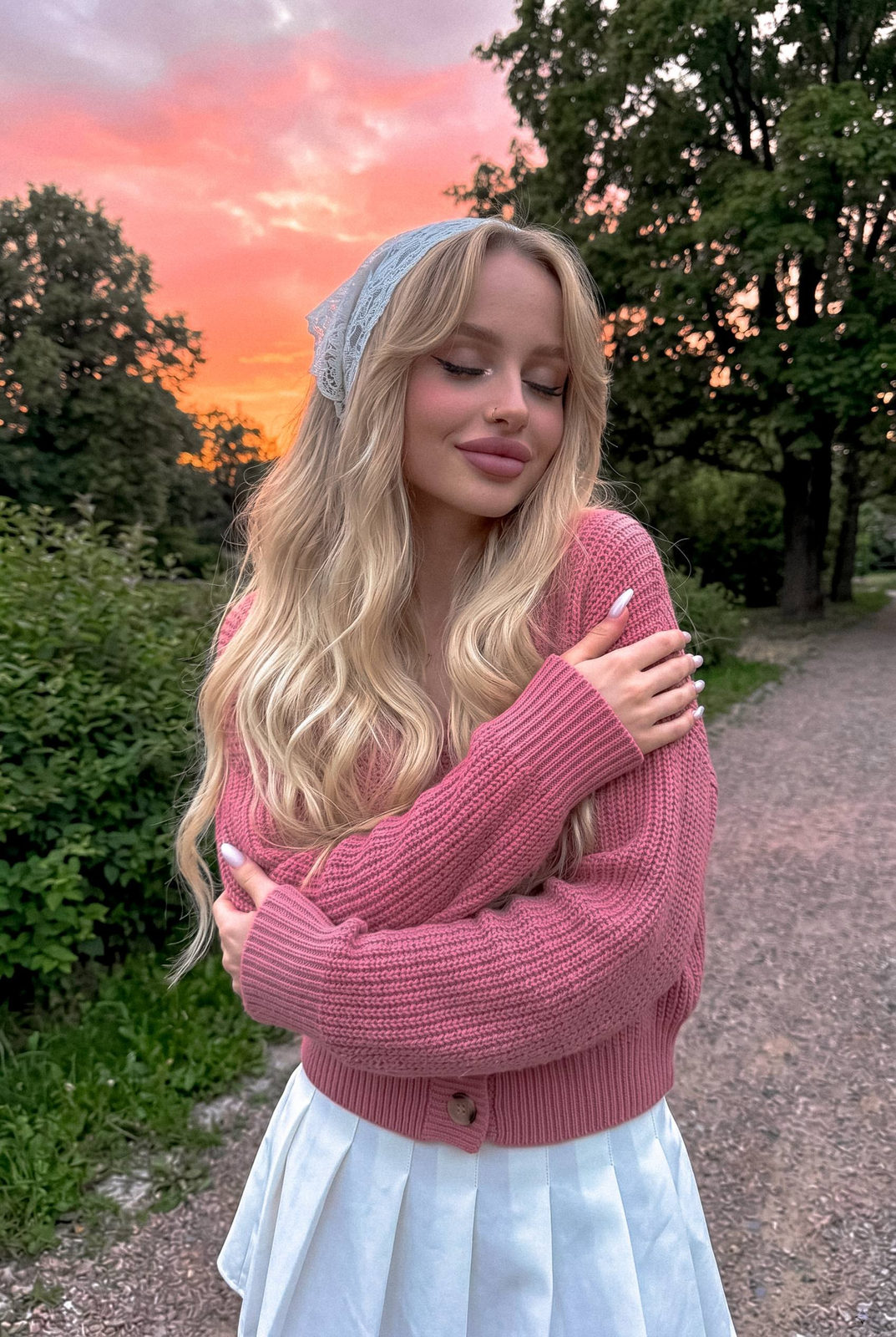 Sunset Gravel Path Pink Cardigan