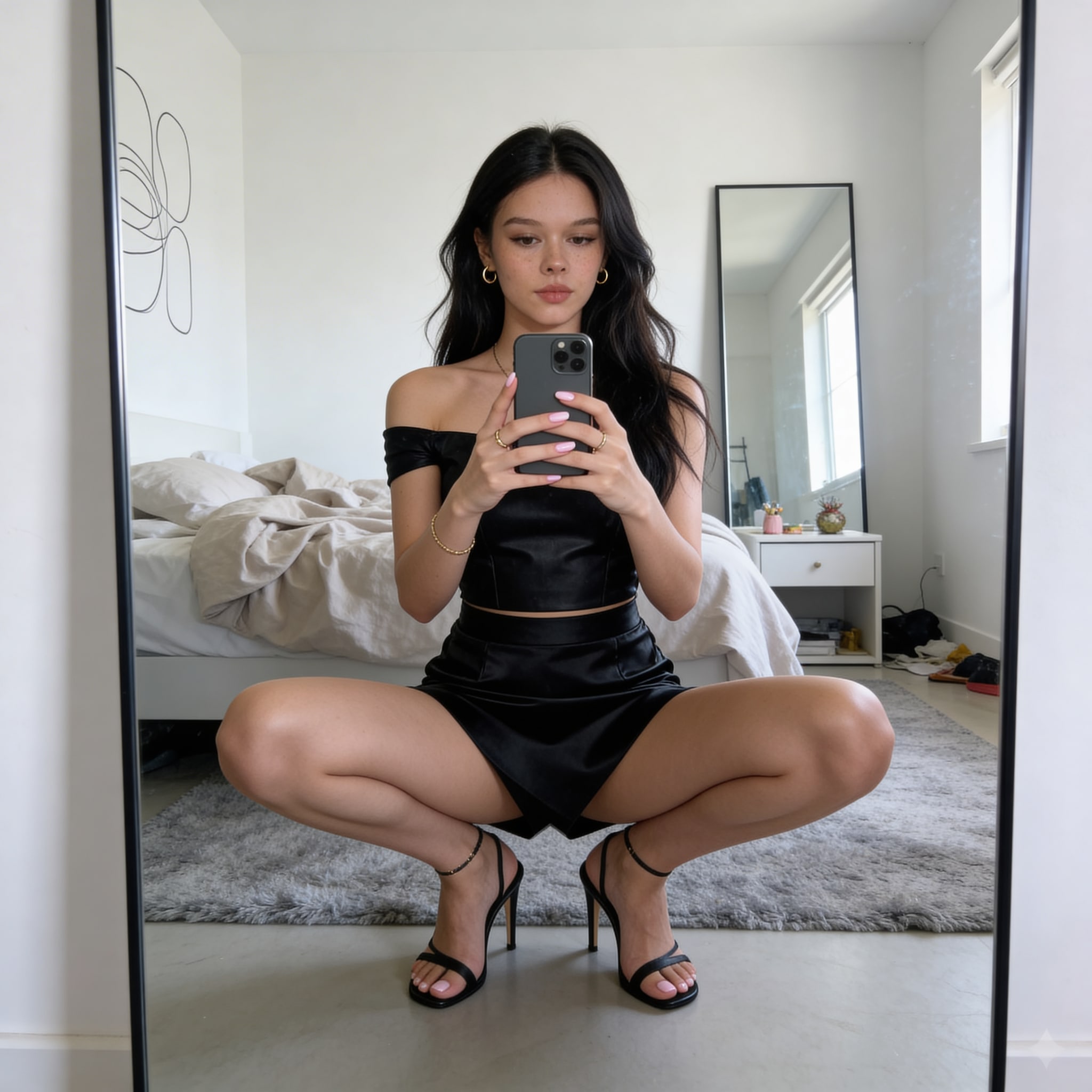 Candid Mirror Selfie Squating