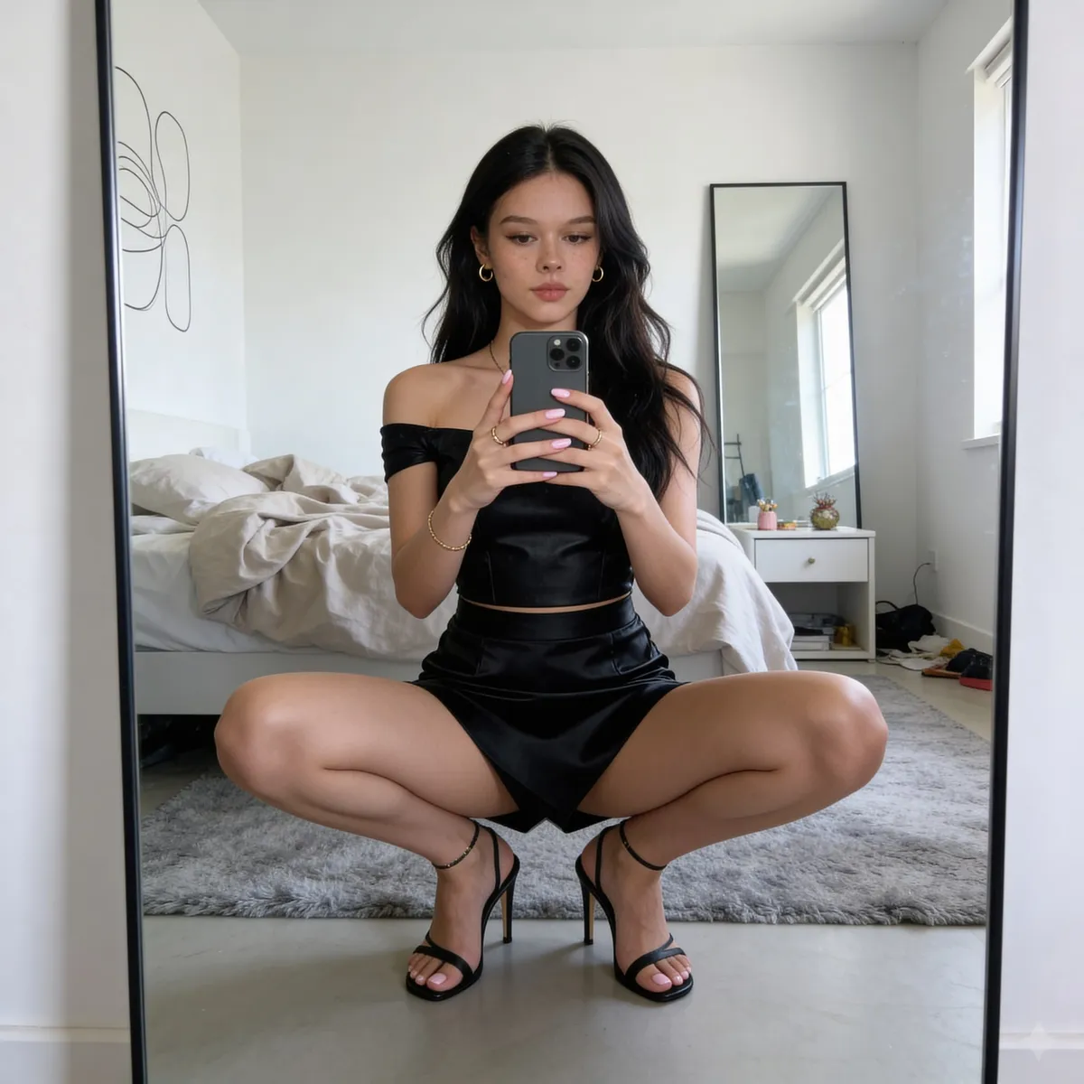 Candid Mirror Selfie Squating
