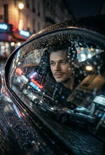 Car Looking At Rainy City Night