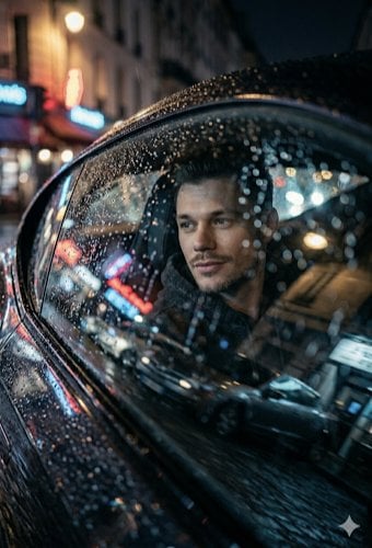 Car Looking At Rainy City Night