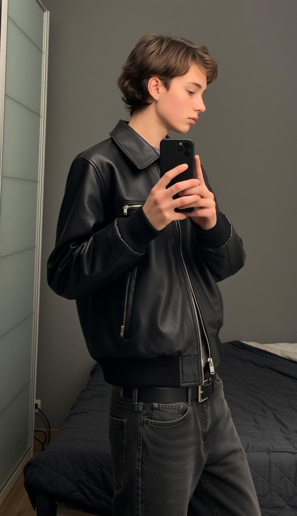 Black Bomber Mirror Selfie