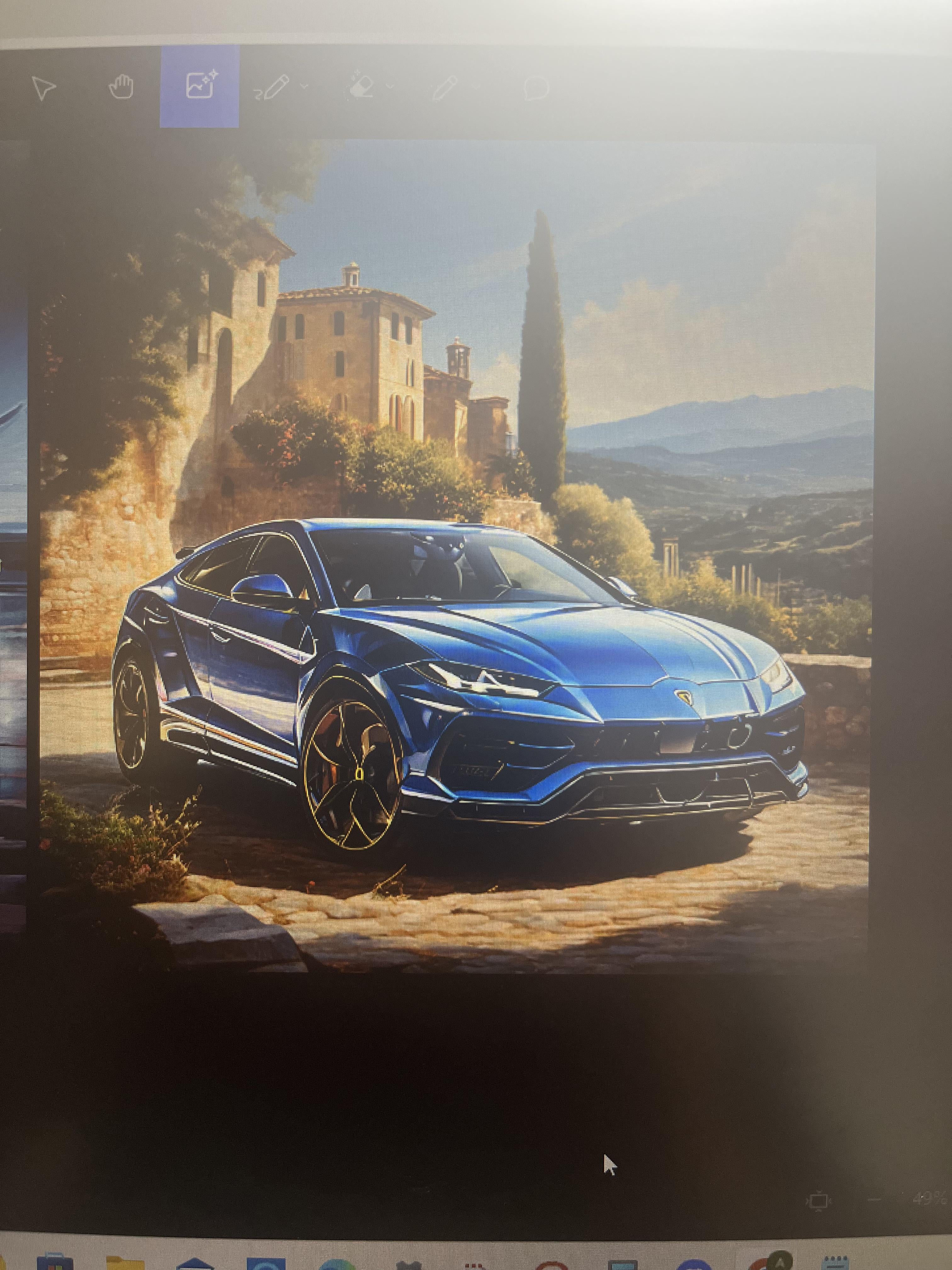 Blue Lamborghini On Cobblestone Driveway Mediterranean Villa