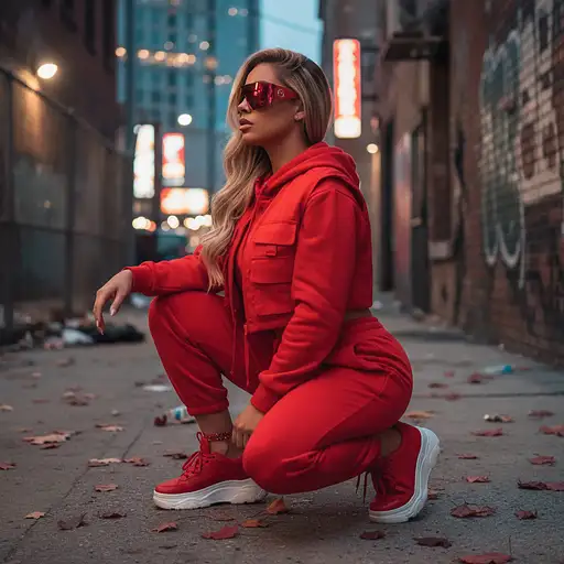 Hot Latina Female Model With Red Urban Clothes And Red