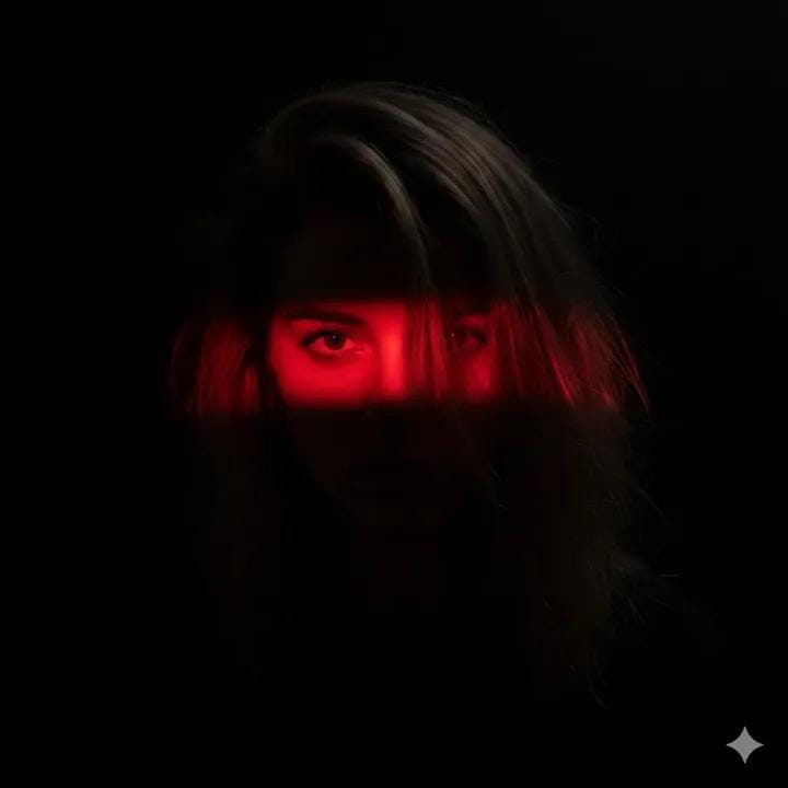 Ultra-realistic dramatic portrait of a young woman with messy dirty blonde hair, intense stare and high-contrast lighting
