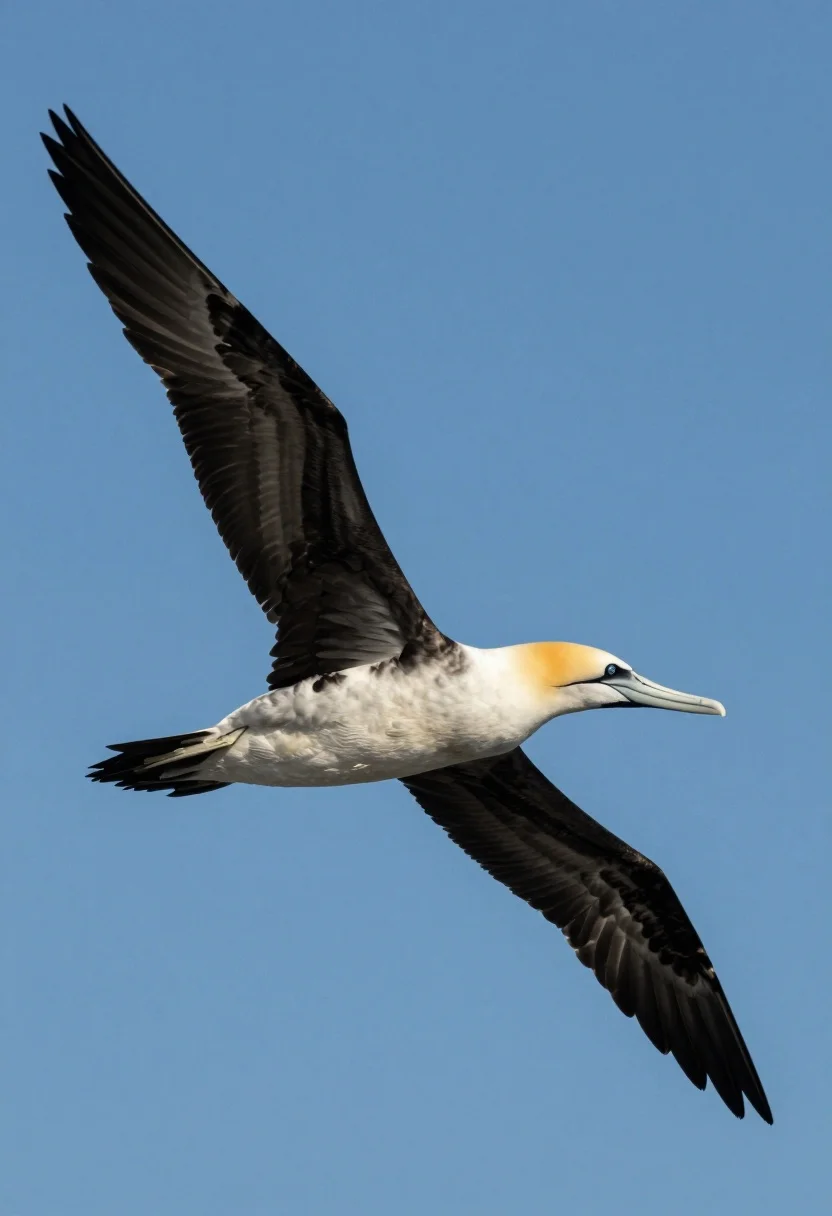 Large Seabird With Dark Wings And Pale Chest Soars Through