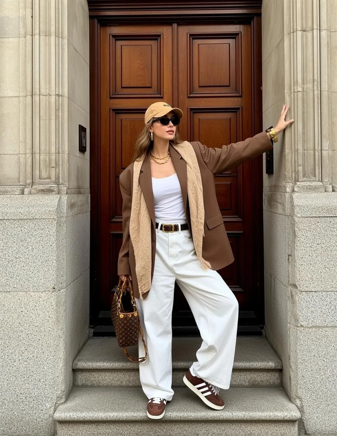 Sunglasses Earrings Necklace And Bracelets In Blazer Portrait