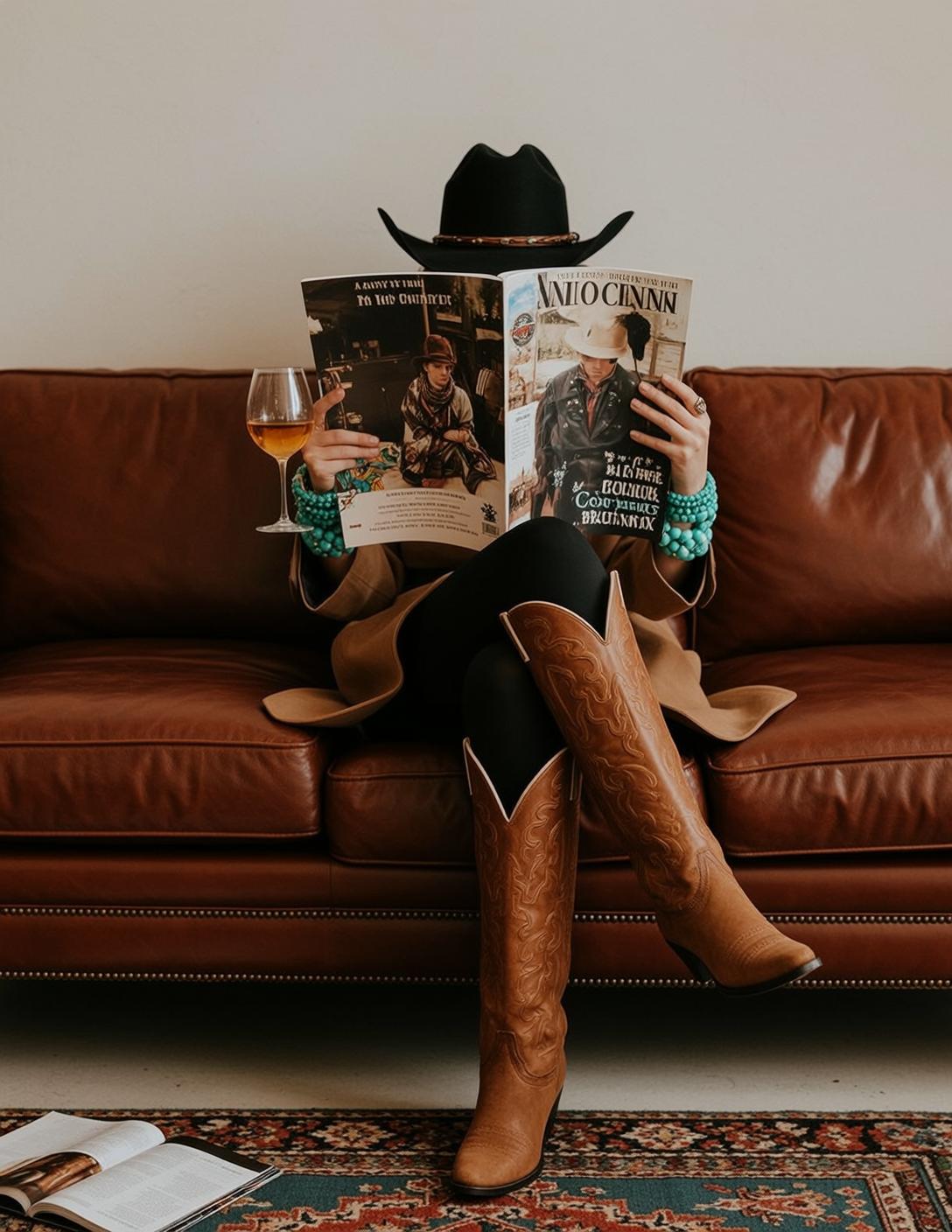 Tan Trench Couch Reading Pose