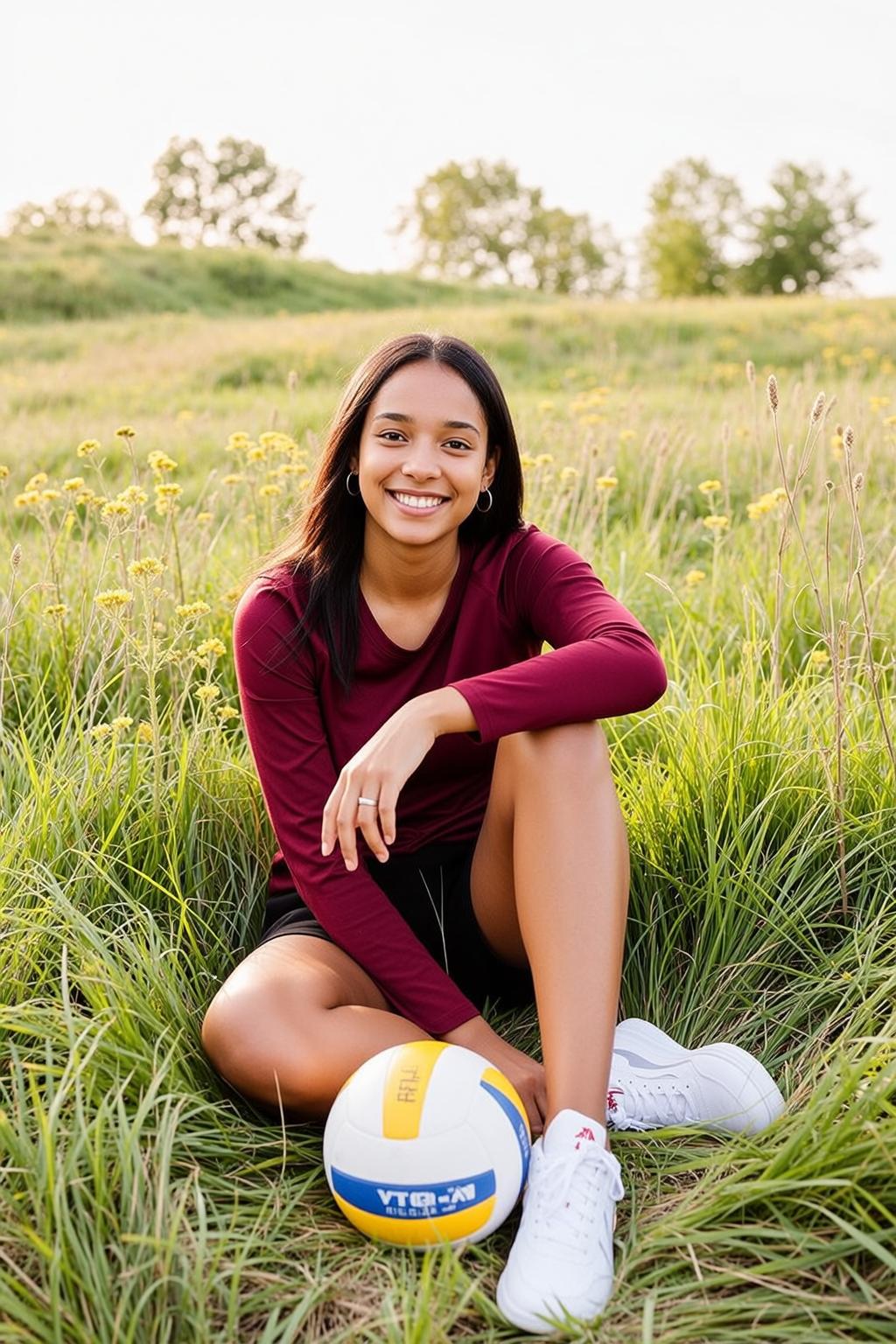 Explore Seated Grassy Field Her Legs Crossed