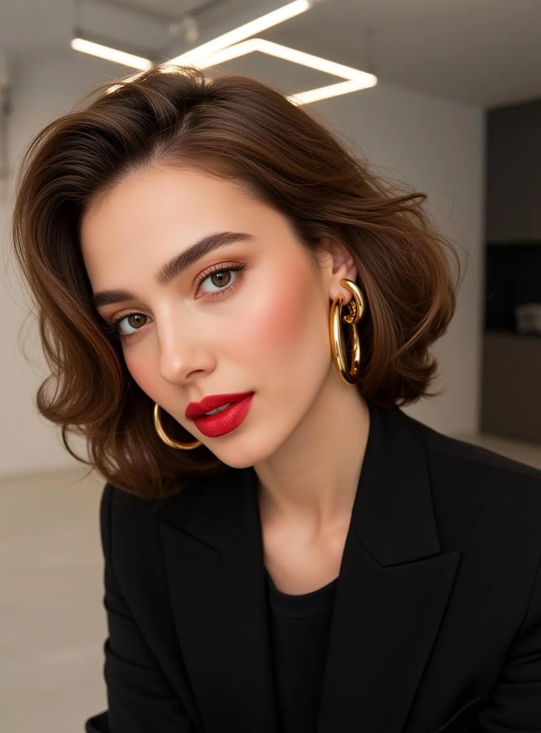 Hair Salon Young Short Wavy Brown Fair