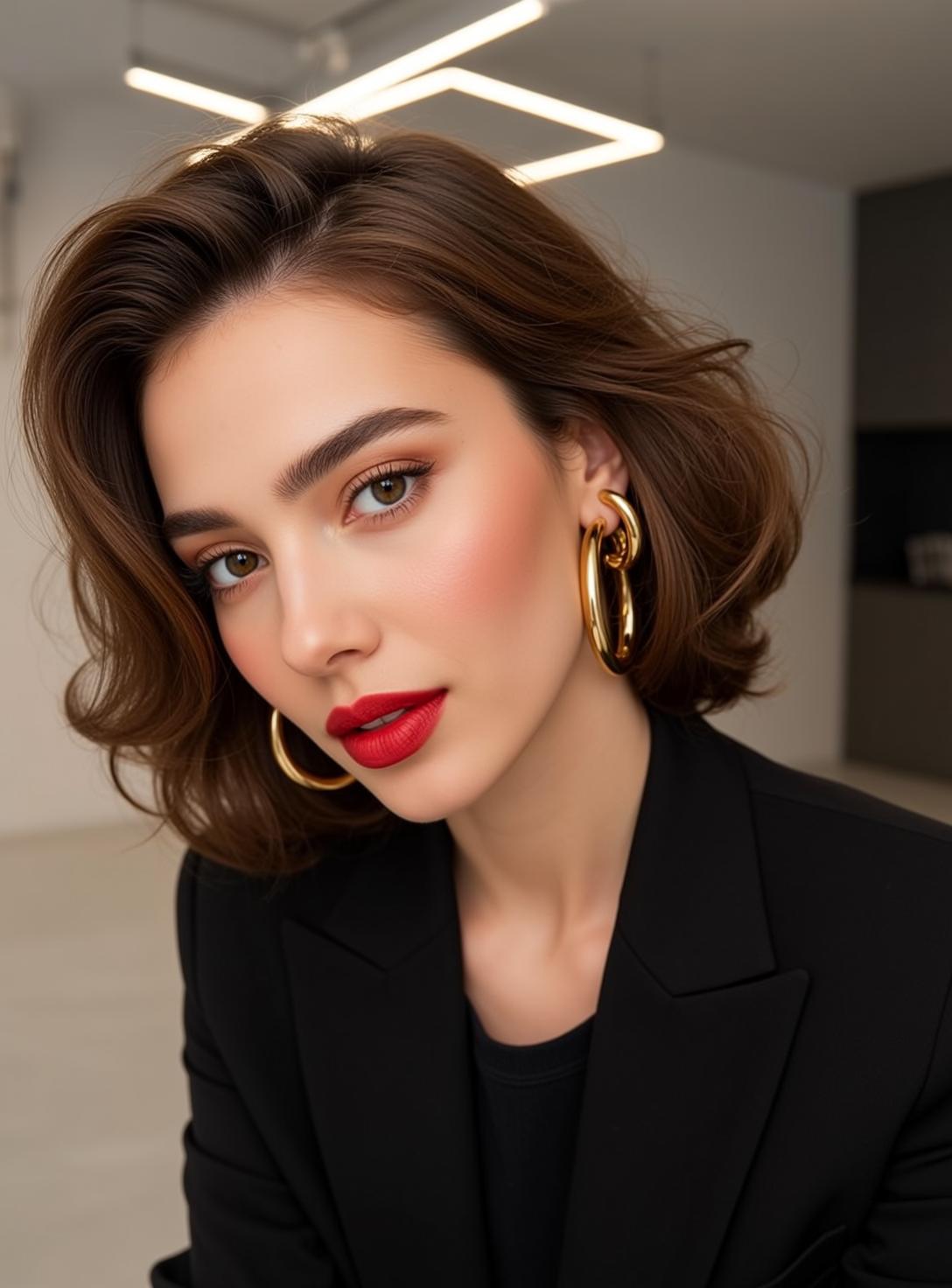 Hair Salon Young Short Wavy Brown Fair