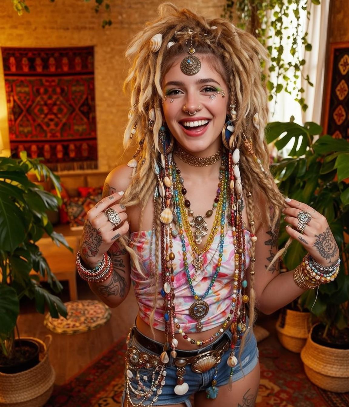 Bohemian Room Blonde Dreadlocks Laughing Floral Top