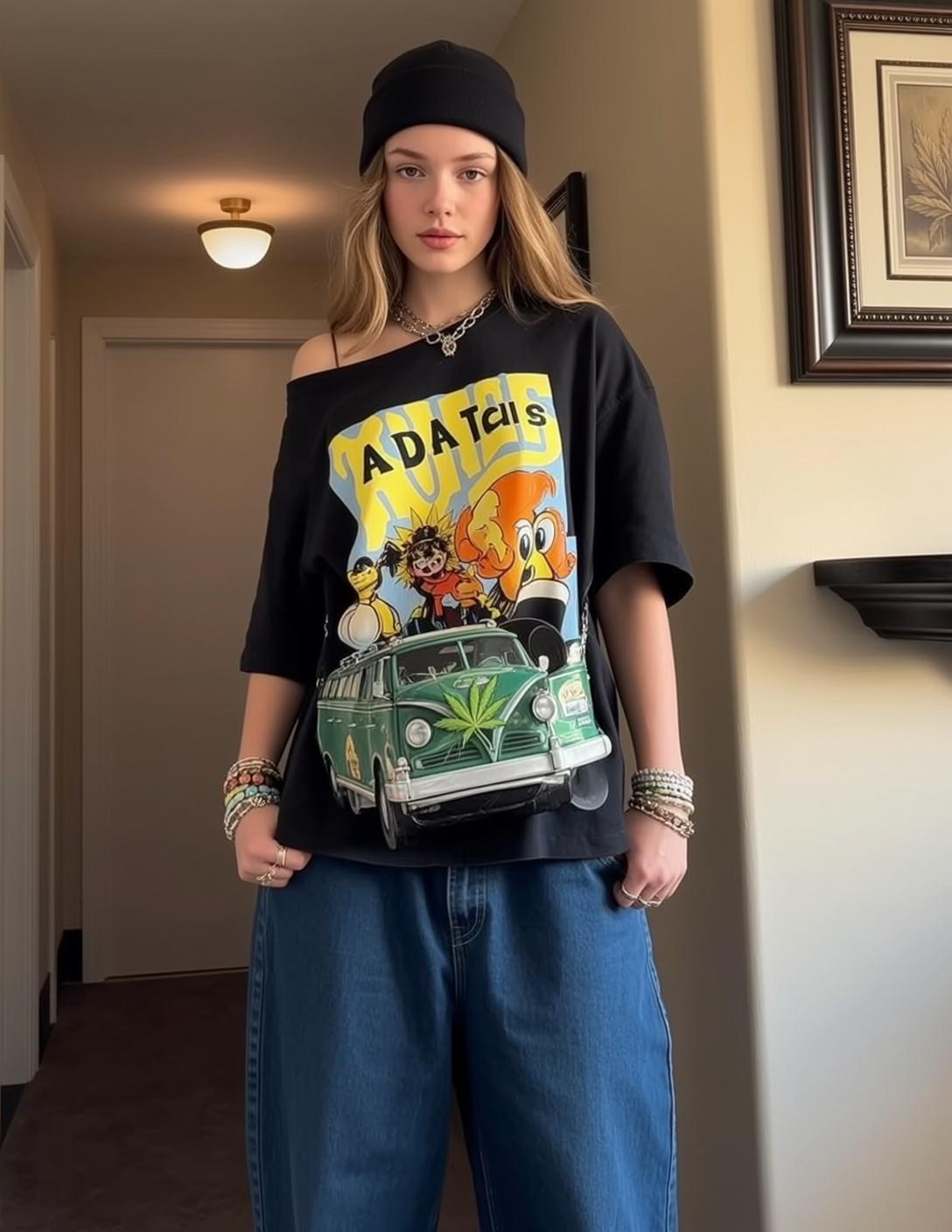 Blonde Woman In Denim Hallway