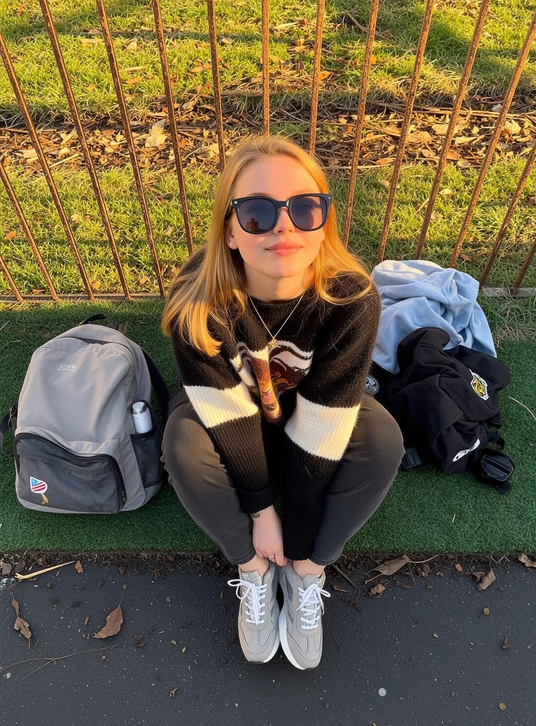 Explore Sitting Cross-legged Green Turf Facing Her