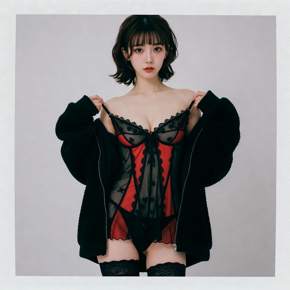Lace Teddy Black Fuzzy Jacket Studio Shot