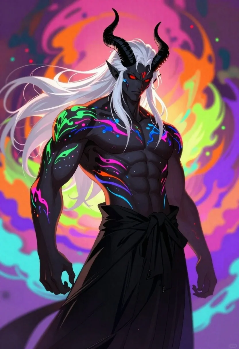 Digital Fantasy Illustration Muscular Demon With Dark Skin And Glowing reference photo