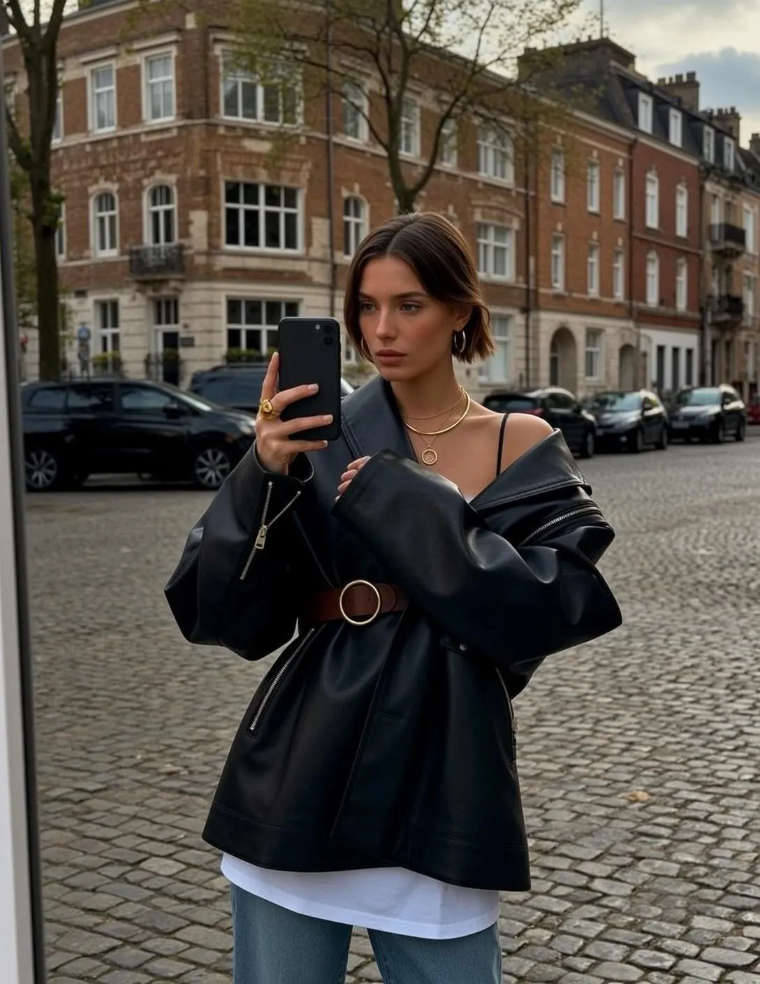 Earrings And Necklace In Selfie Portrait