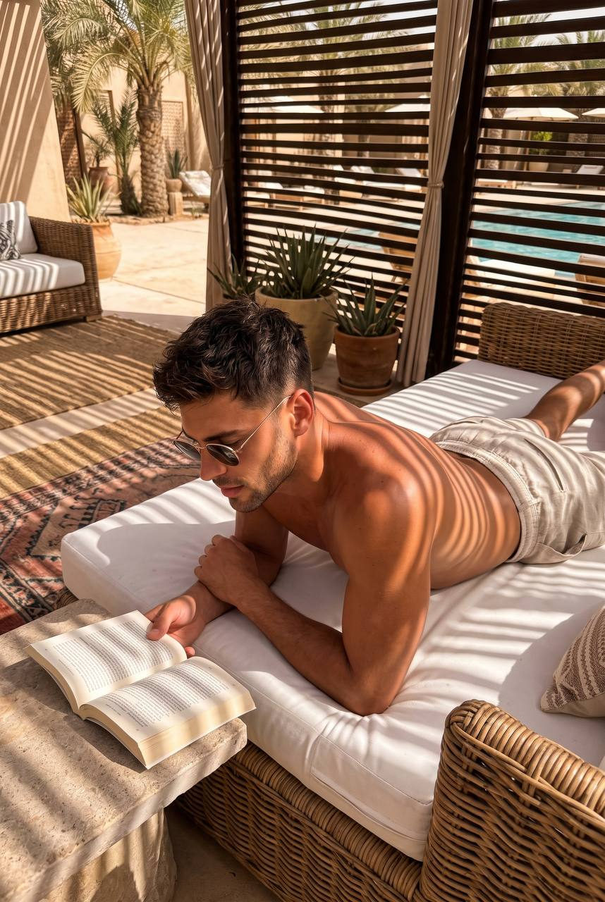 Reading On Daybed Under Cabana Desert Resort