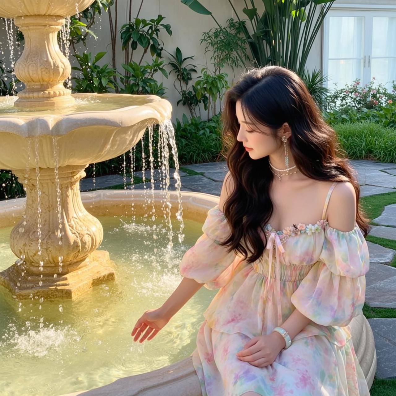 Floral Dress Garden Fountain