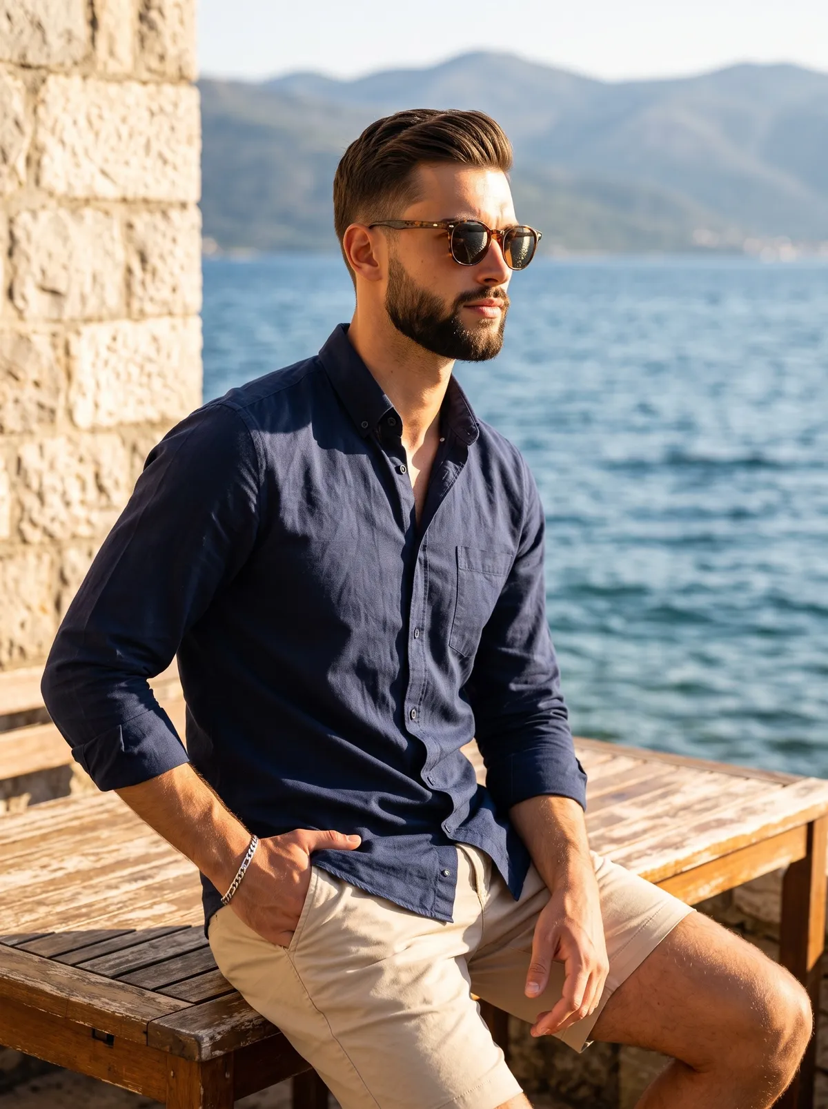 Bracelets With Navy Linen Shirt