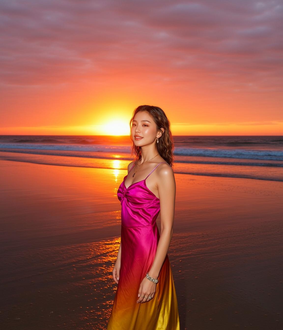 Ombre Satin Dress Beach Sunset