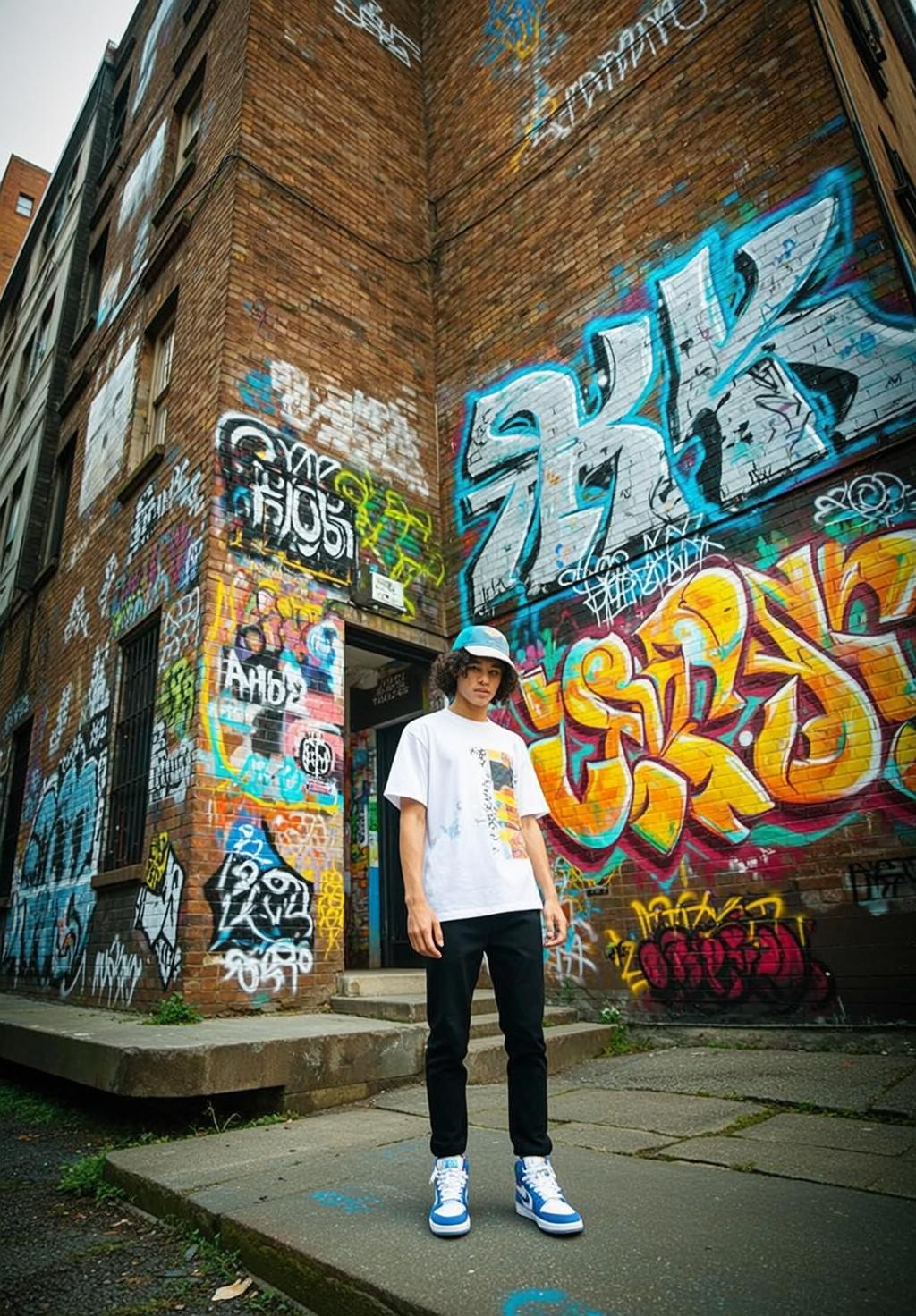 Young Curly Brown Light White T-shirt Graphic