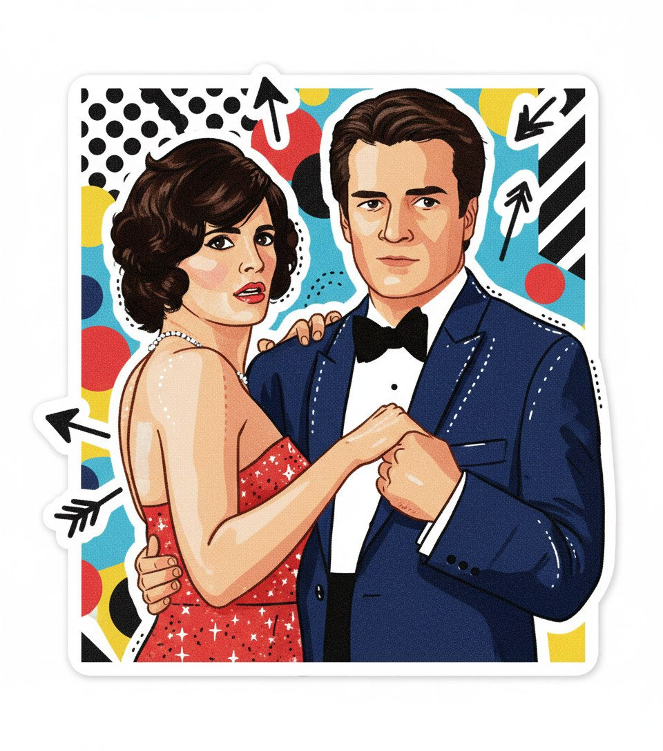Playful sticker-like illustration featuring bold outlines and graphic textures, with a vibrant and energetic feel.