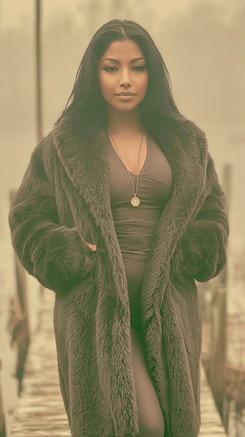 Faux Fur Coat On Wooden Dock Diffused Lighting