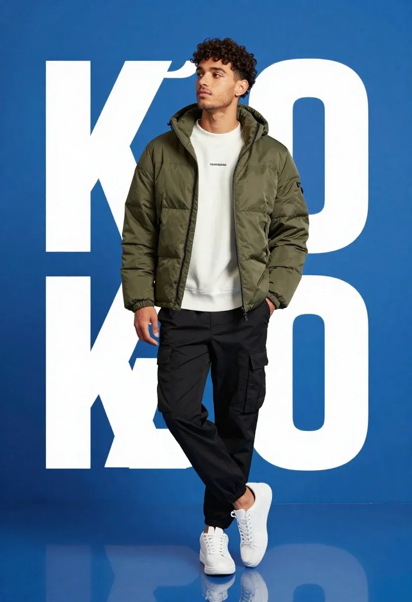 Young Man Stands Confidently Studio Setting Against Vibrant Blue Background
