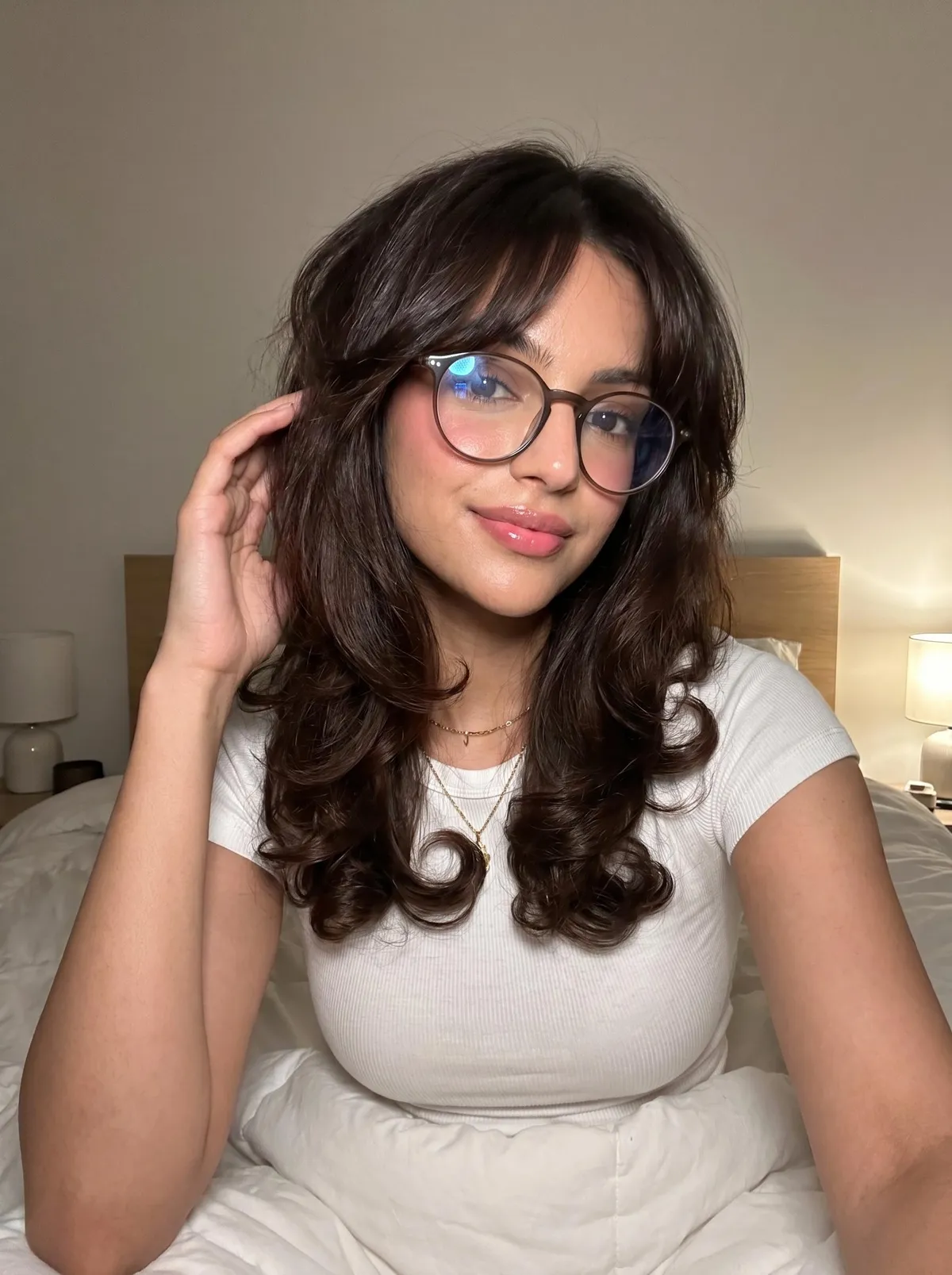 Glasses And Necklace In Bedroom Portrait