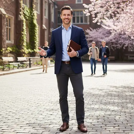 Male Full Body Shot Beautiful Caucasian Professor Business Casual Attire