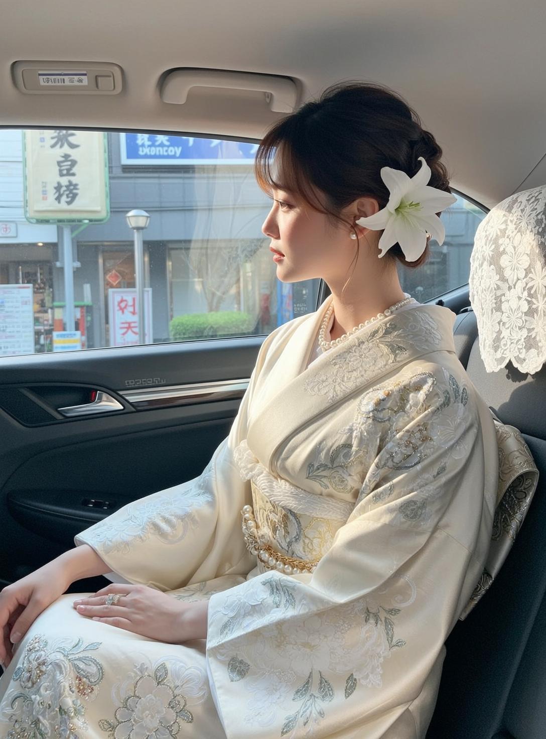 Embroidered Kimono Car Window