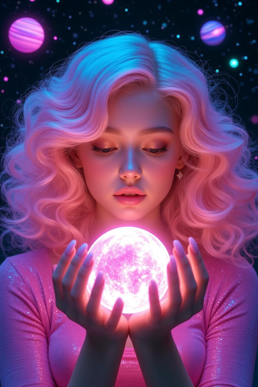 Pink Orb Space Fantasy Portrait