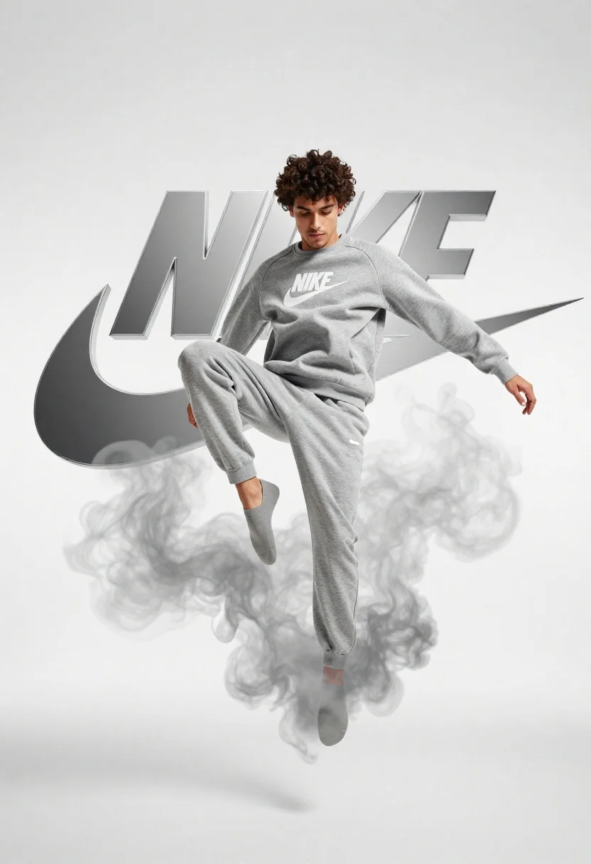 Young Man With Dark Curly Hair Captured Mid-air Dynamic Athletic