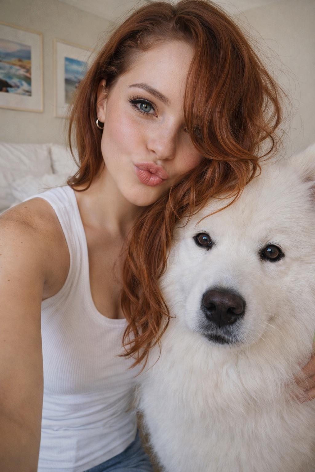 Intimate Selfie Red Hair Playful Pout Soft Beauty