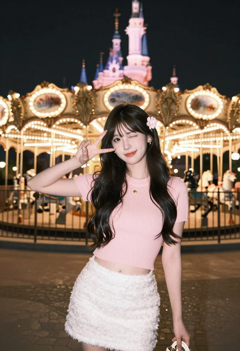 Young Woman With Long Dark Hair Stands The Foreground Posing