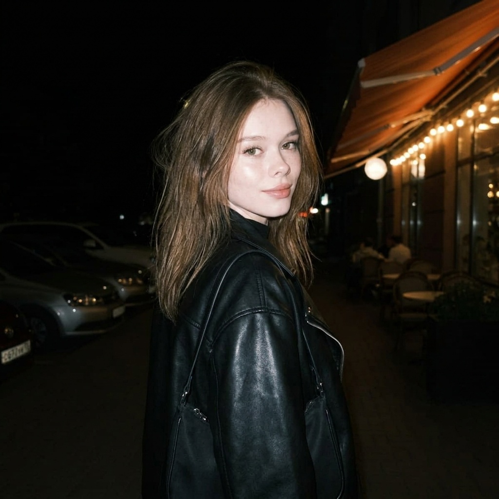 Night Street Girl Turning Back Leather Jacket