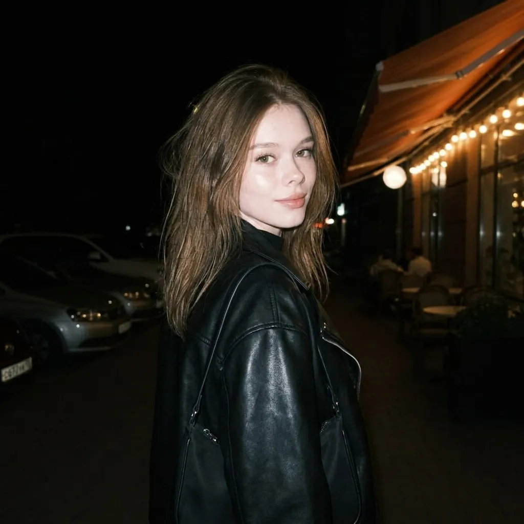 Night Street Girl Turning Back Leather Jacket