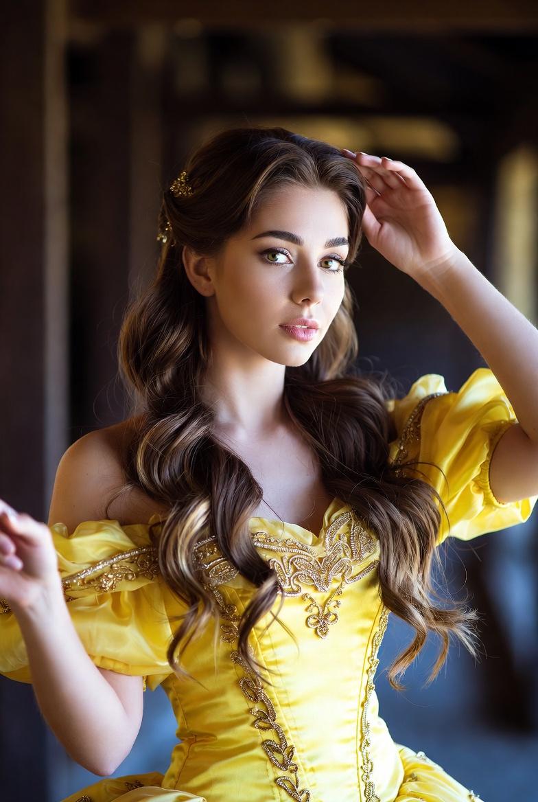 Yellow Gown Gold Embroidery Soft Lighting