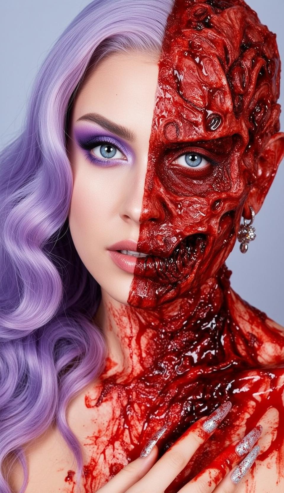 Halloween Makeup Half Their Body Transformed Gore