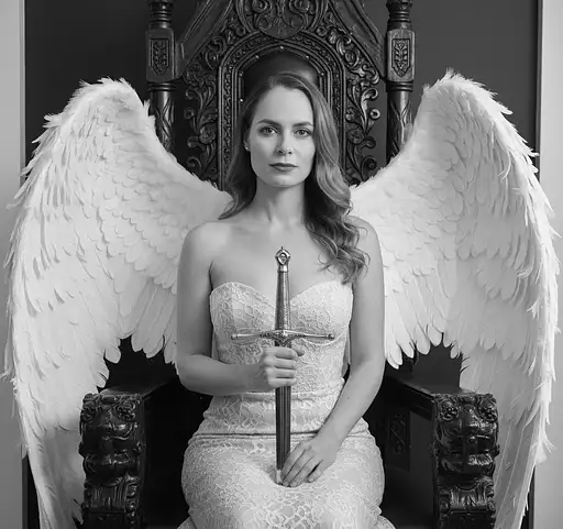 Young Fair-skinned Woman The Central Focus Seated Upon Ornate Dark