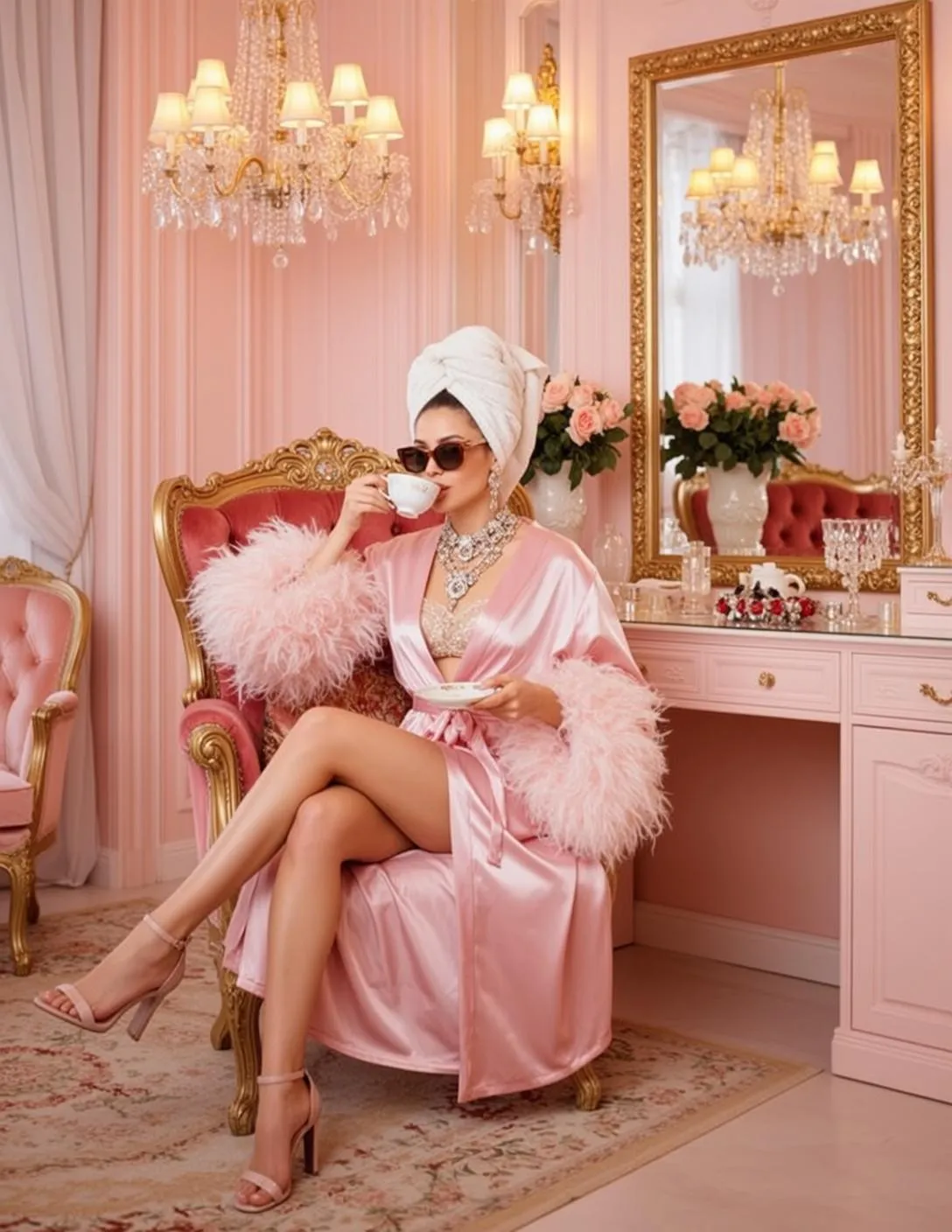 Pink Satin Robe Teacup Chair