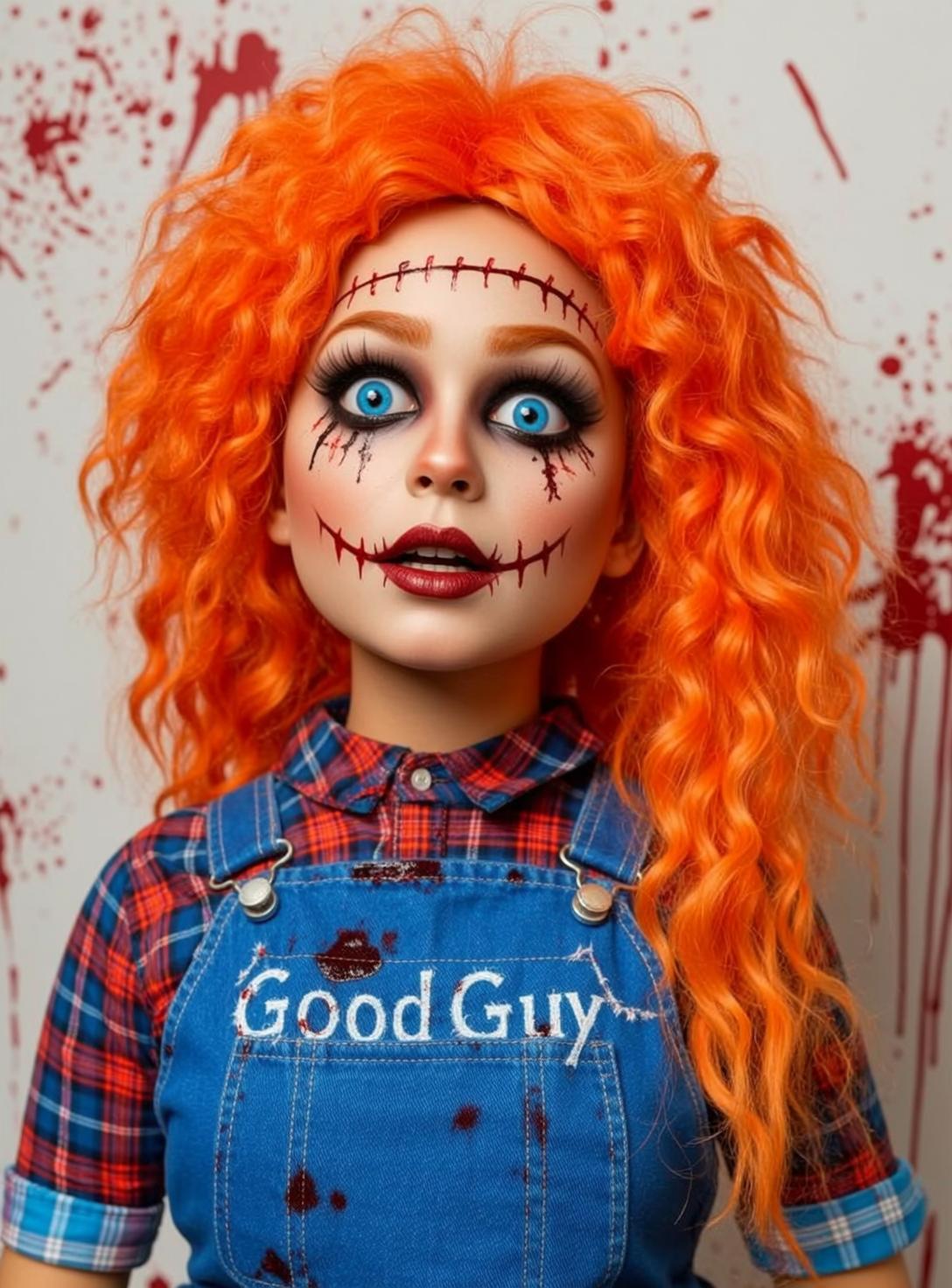 Halloween Makeup Doll-like Child Bright Orange Curly