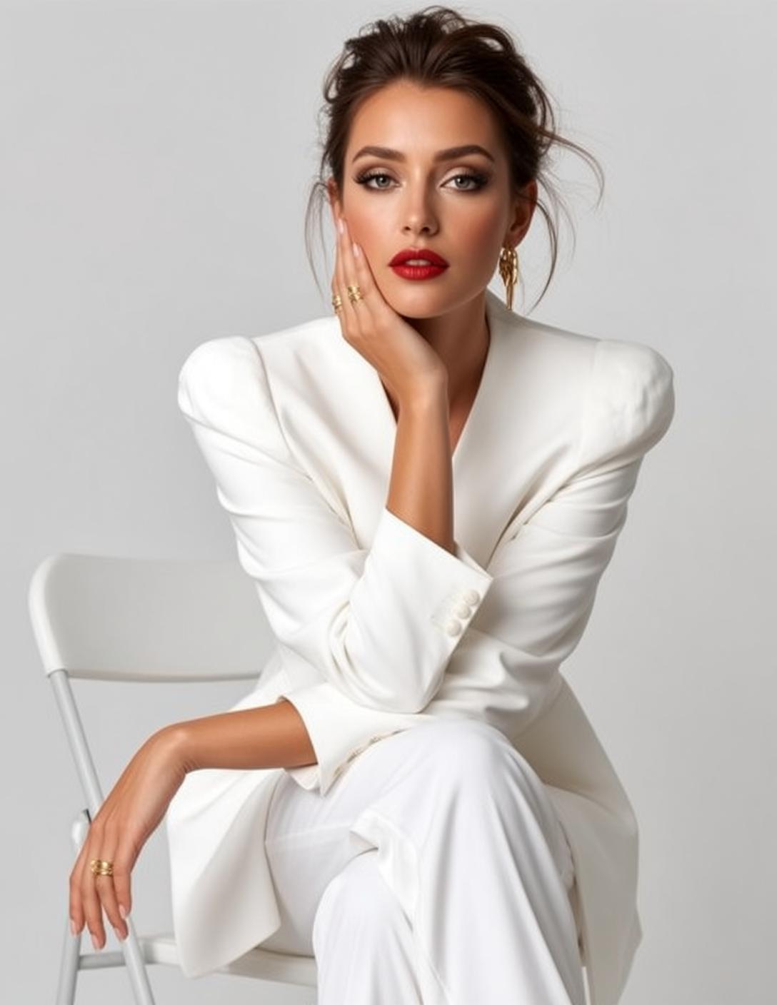 Luxury Dark Brown Updo Fair White Blazer