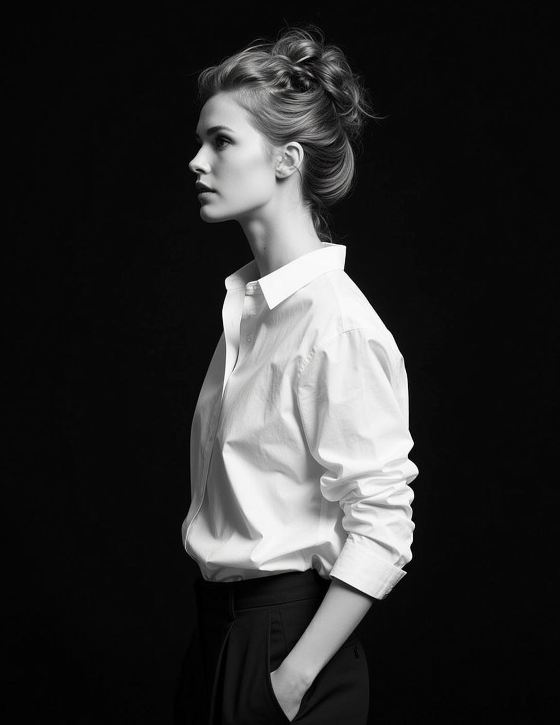 Photorealistic Black And White Portrait Young Woman…