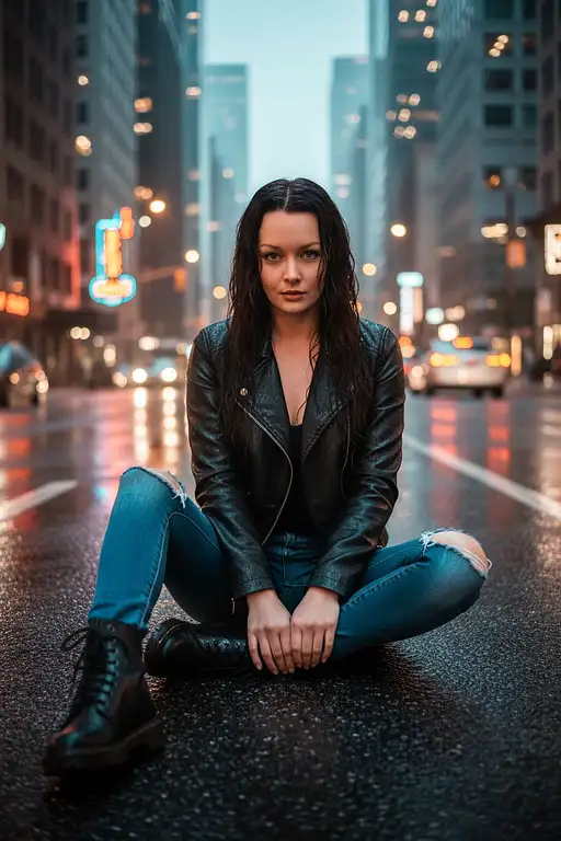 Stunning Woman With Long Wavy Black Hair And Piercing Blue